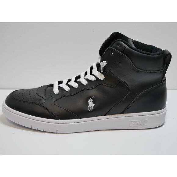 NEW POLO RALPH LAUREN COURT LEATHER HIGH TOP BLACK SNEAKER SHOES MENS SIZE - 10 - Picture 11 of 16